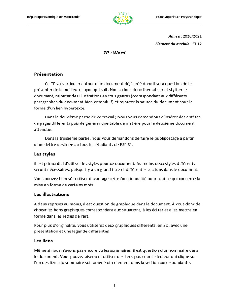 TP Word : Mise en forme et Publipostage | PDF | Microsoft Word