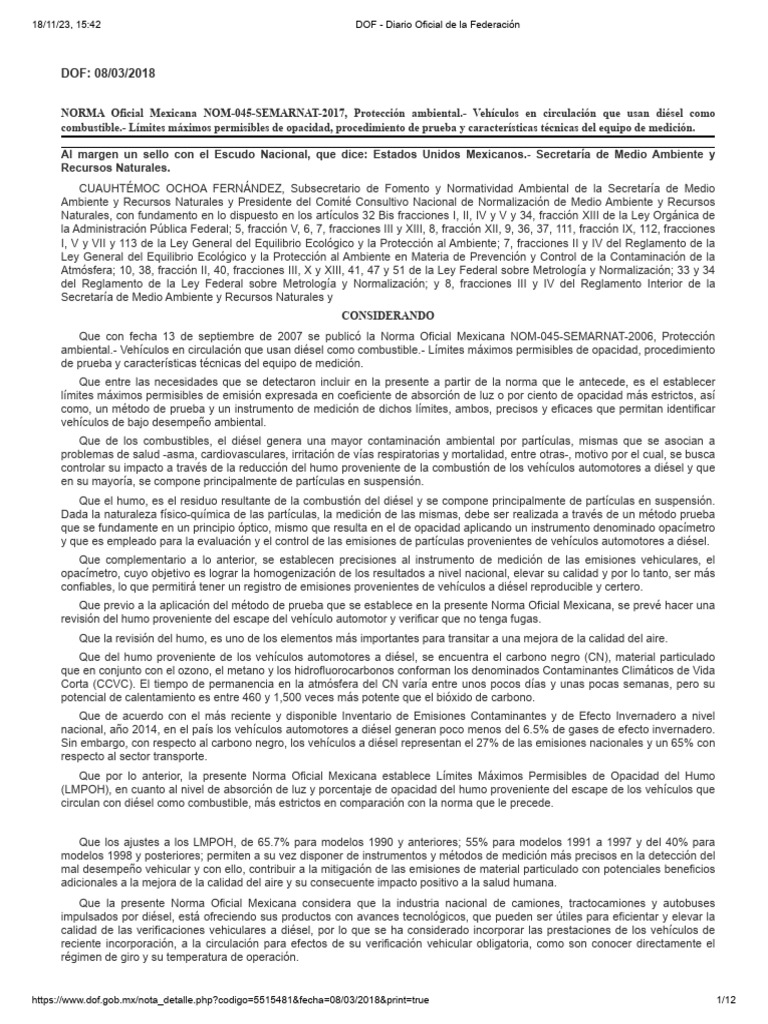 Nom 045 Semarnat 2017 | PDF | Calibración | Gases de efecto invernadero