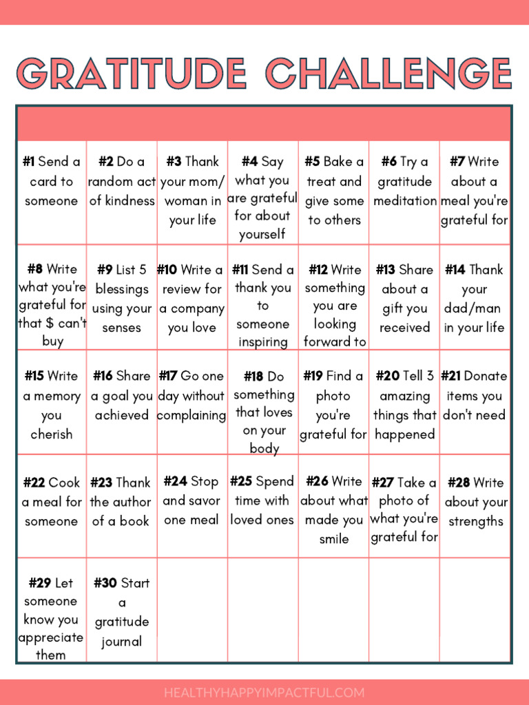30 Day Gratitude Challenge Printable | PDF