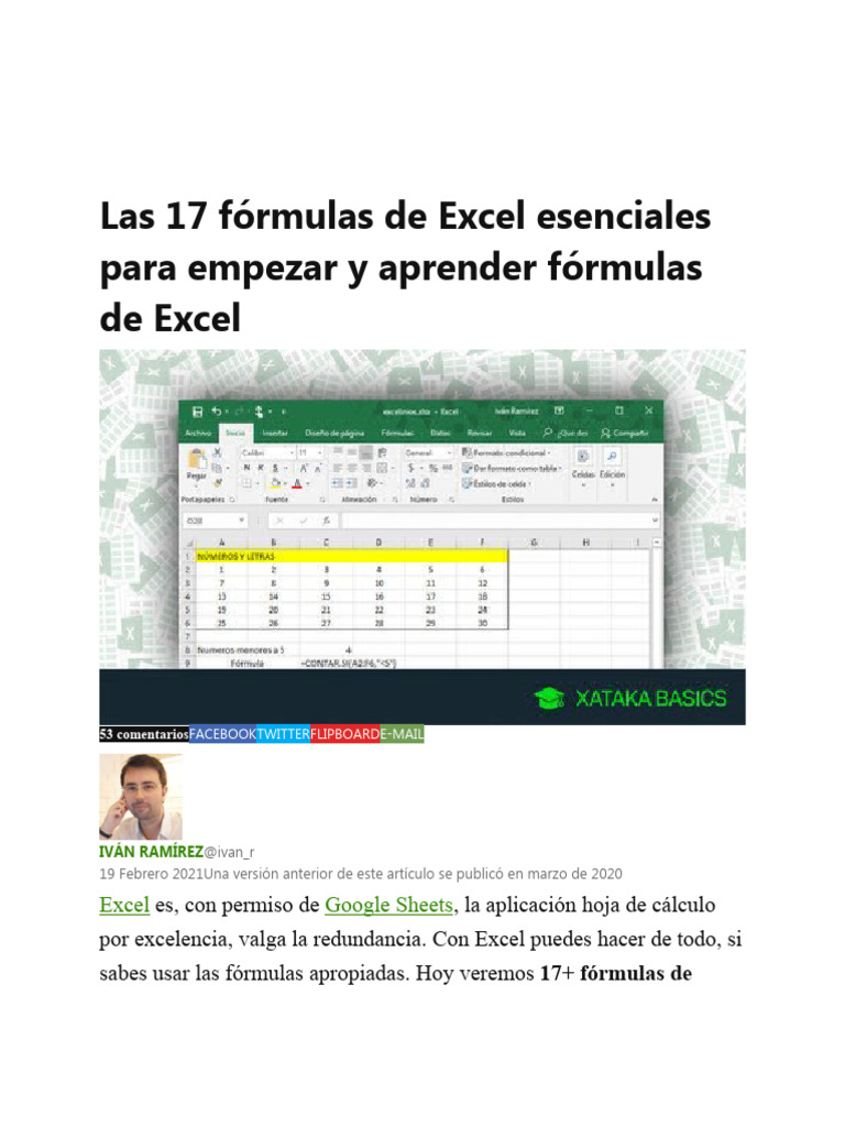 17 Fórmulas Esenciales de Excel | PDF | Hoja de cálculo | Microsoft Excel