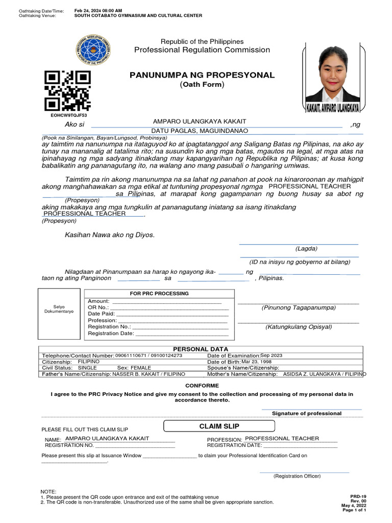 Panunumpa NG Propesyonal: Professional Regulation Commission | PDF