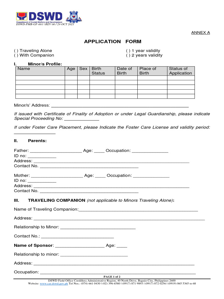 DSWD PMB GF 005 Application Form PDF Parent Childhood