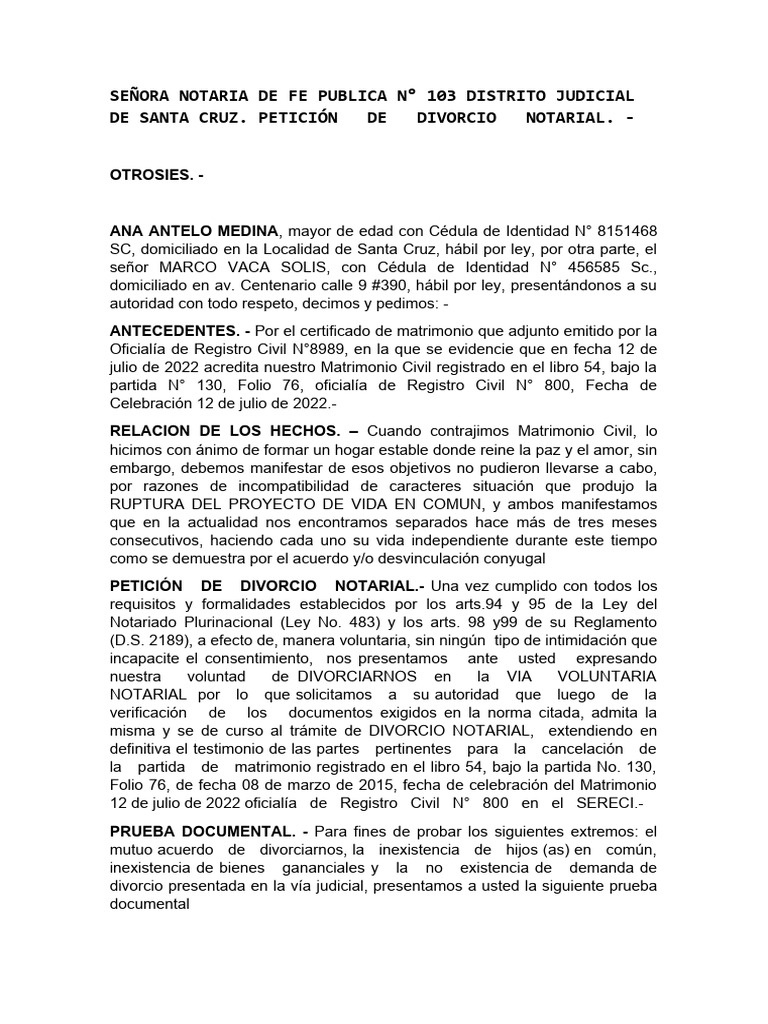 Solicitud de Divorcio Notarial | PDF | Divorcio | Matrimonio
