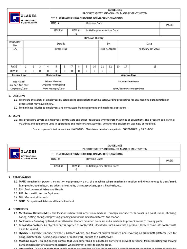 Machine Guarding Safety Guidelines | PDF | Personal Protective ...