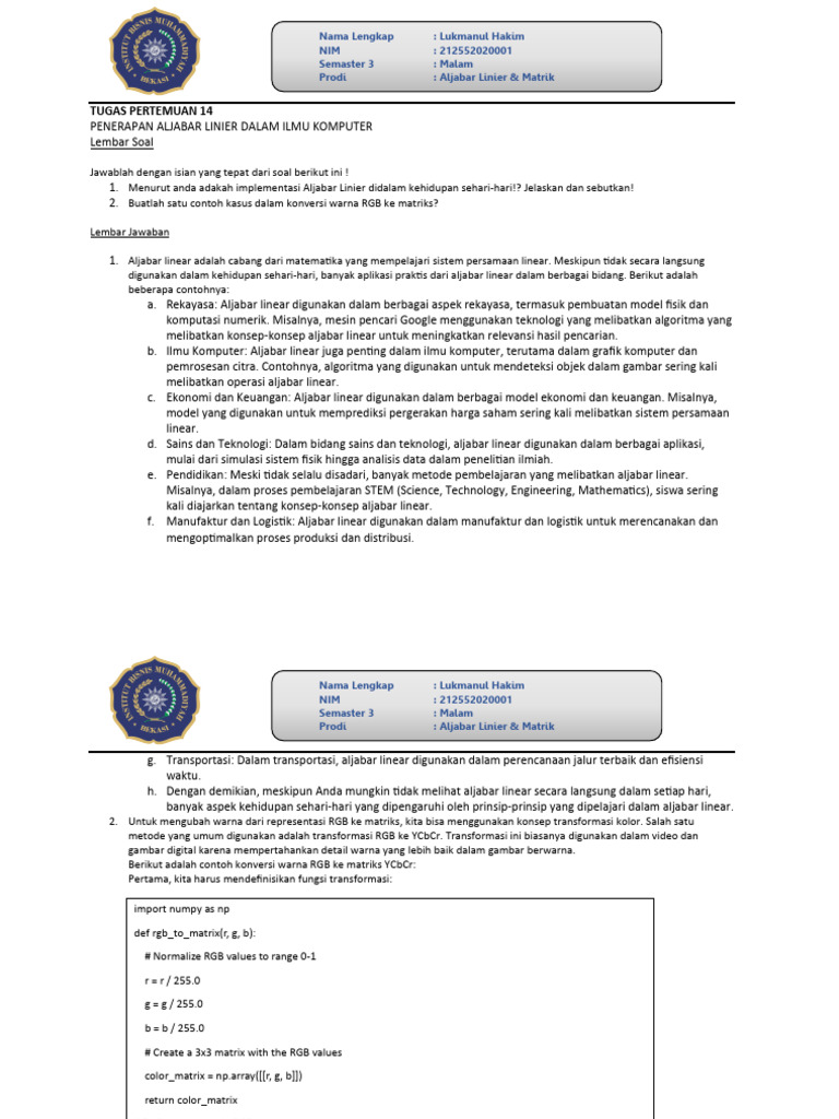 Penerapan Aljabar Linier dalam Kehidupan | PDF | Metode & Bahan Ajar ...