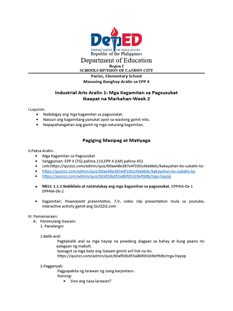 Lesson Plan in EPP 4 COT | PDF