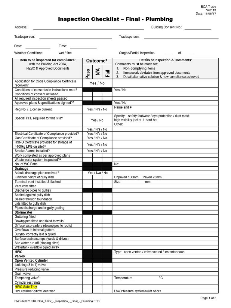 Plumbing Final Inspection Checklist | PDF | Water Heating | Plumbing