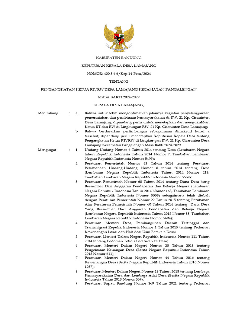 SK Pengangkatan RT Dan RW | PDF