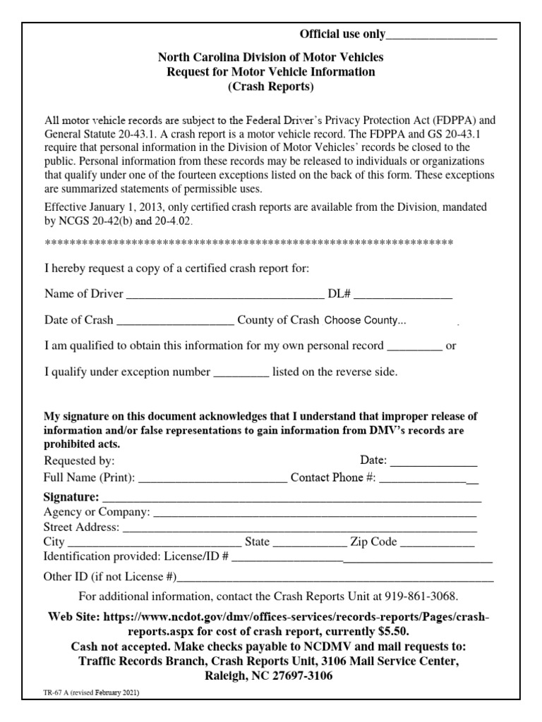 Request for Certified Crash Report | PDF | Department Of Motor Vehicles ...