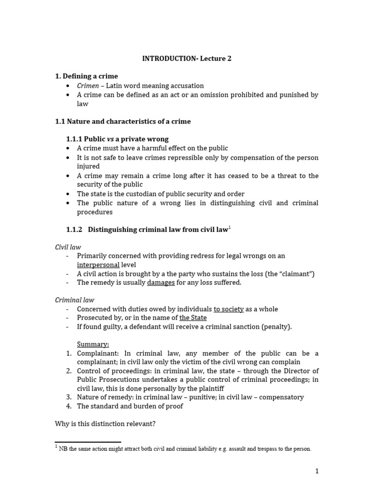 Criminal Law Notes Pdf Mens Rea Recklessness Law