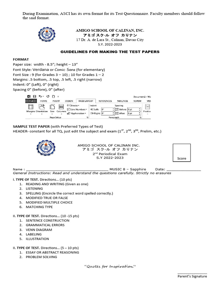 ASCI Test Paper Guidelines | PDF