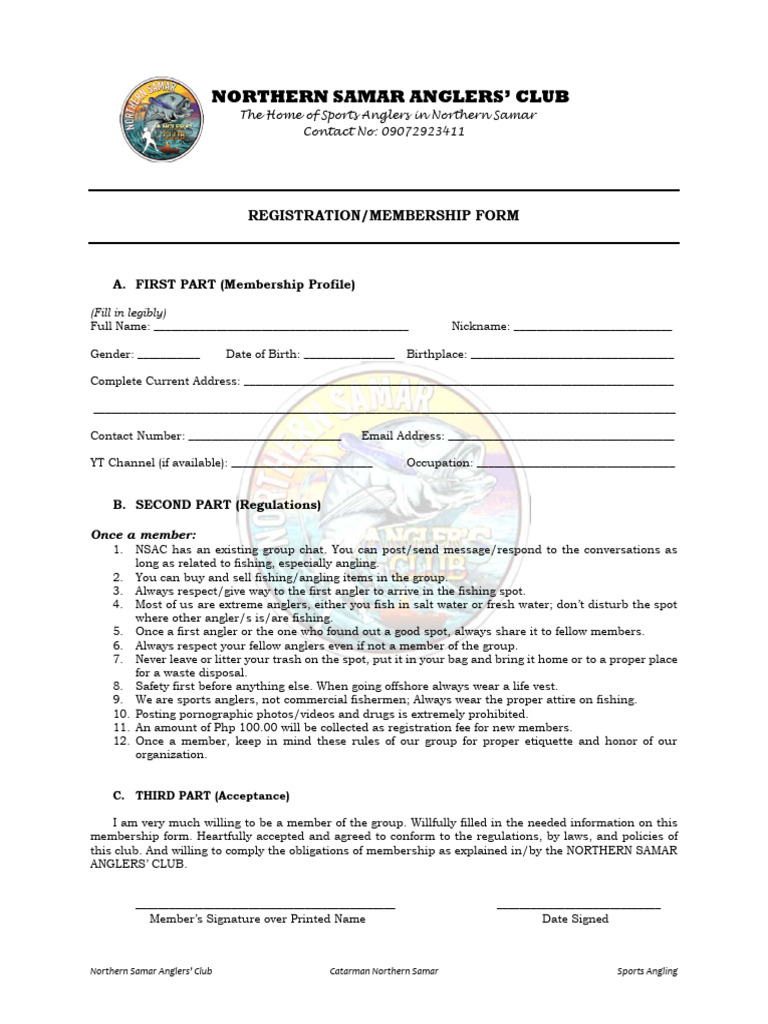 NSAC Membership Registration Form | PDF | Angling