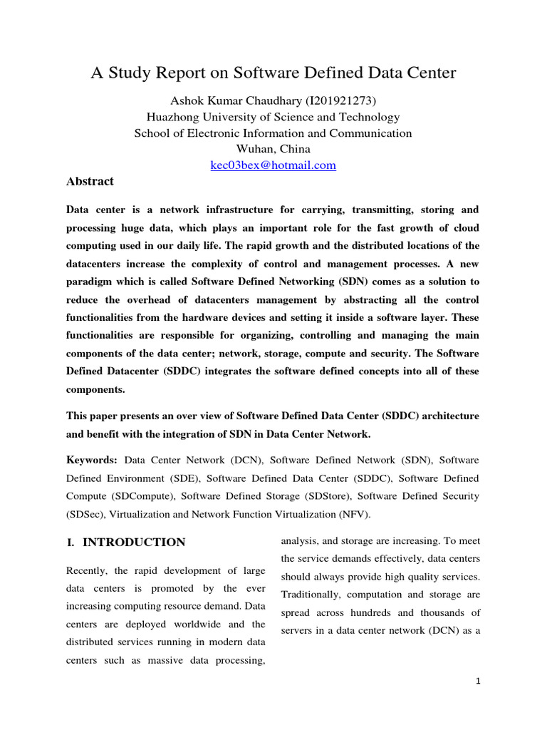 A Study Report On Software Defined Data Center | PDF | Virtualization ...