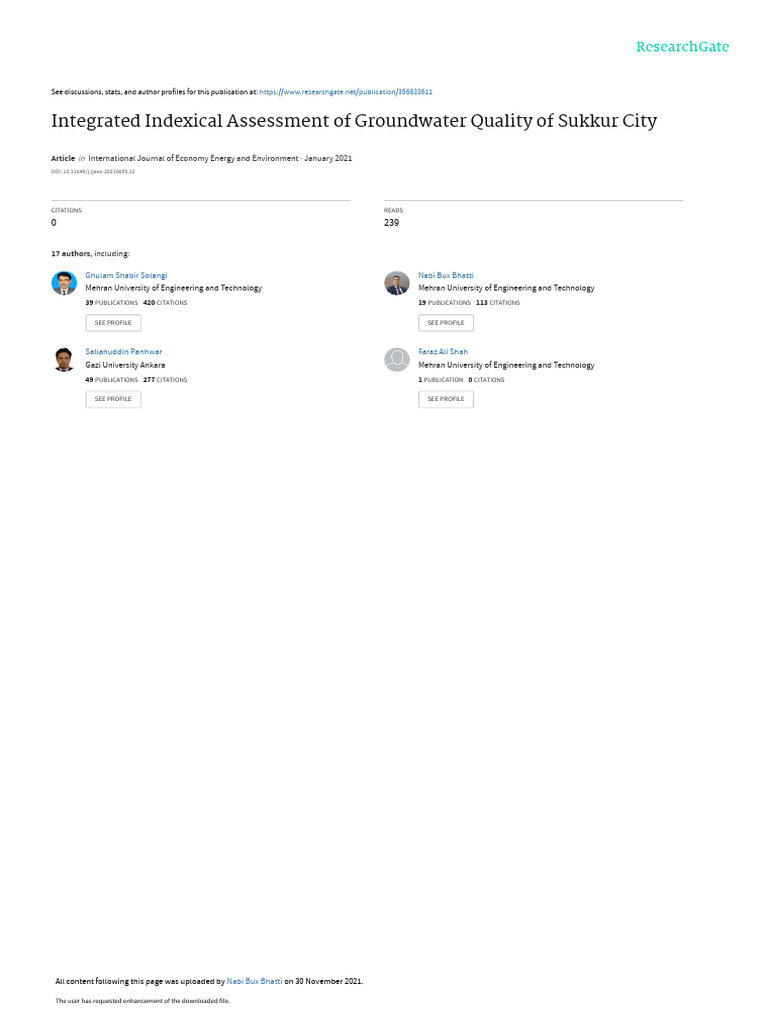 Ground Water Qualityof Sukkur 2021 PDF Magnesium Water Quality