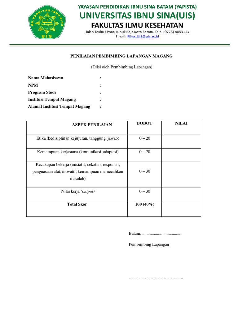Form Penilaian Magang-1 | PDF
