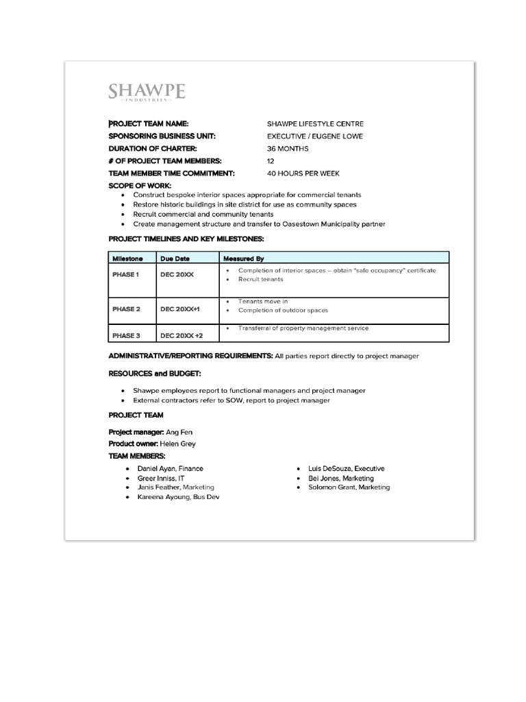 Team Charter Example Document | PDF