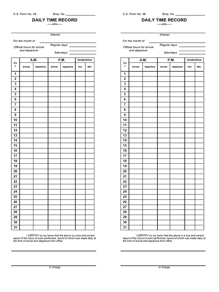 Daily Time Record Form Sample | PDF