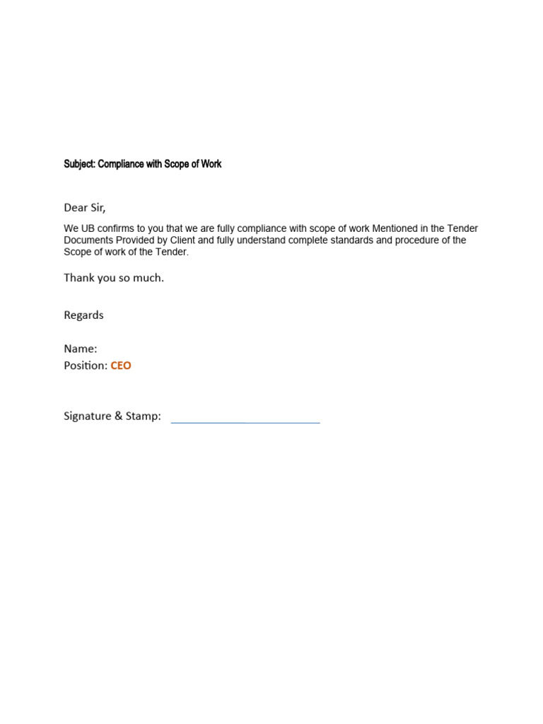 Compliance Confirmation for Tender Scope | PDF | Technology & Engineering