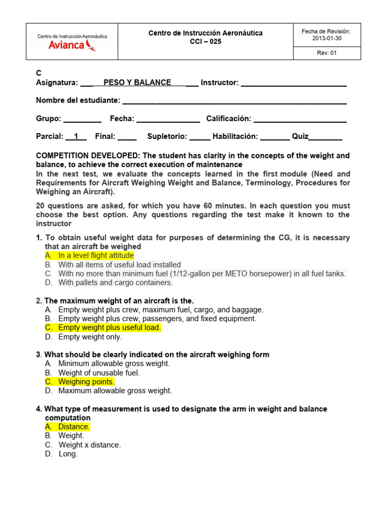 Aircraft Weight and Balance Assessment | PDF | Transport | Aircraft