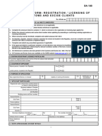 DA 185 - Application Form - Registration or Licensing of Customs and Excise Clients External Form