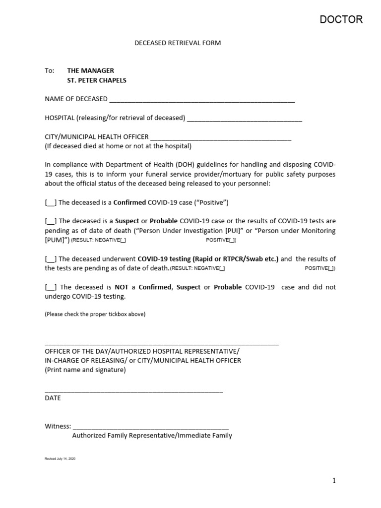 Deceased Retrieval Form | PDF