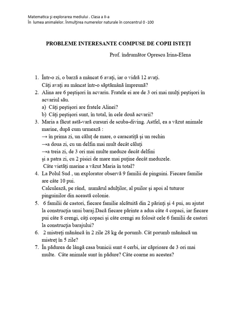Probleme Interesante Compuse de Copii Isteti | PDF