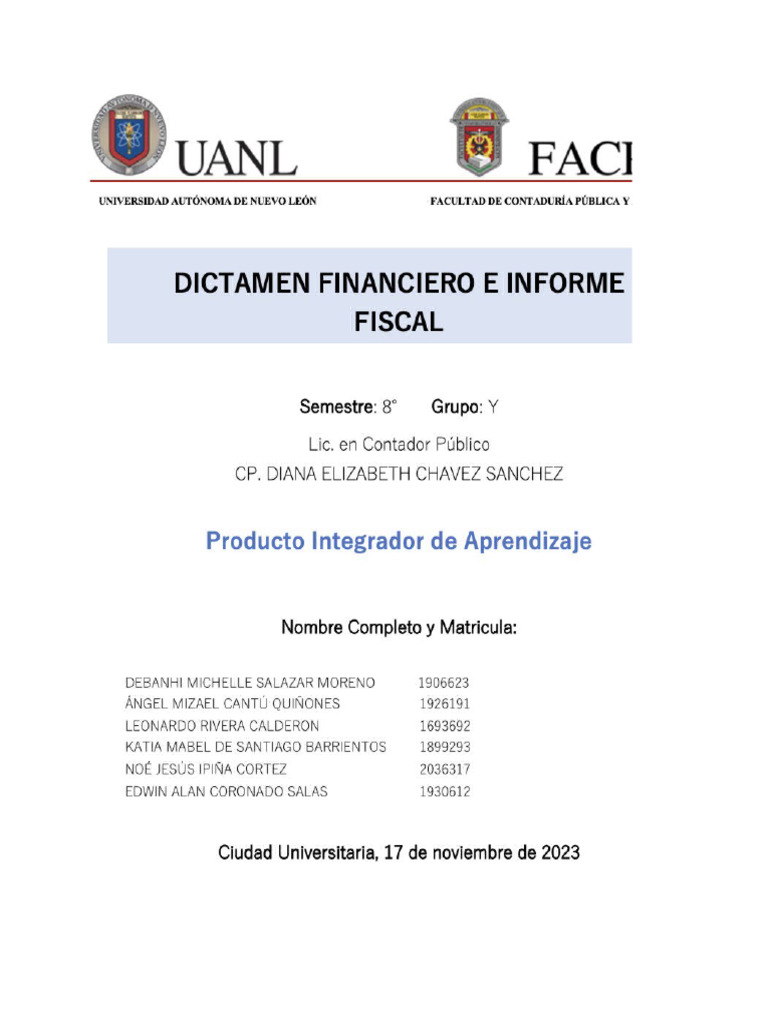 Pia Dictamen Financiero E Informe Fiscal Pdf Contabilidad