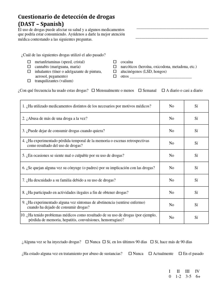 Cuestionario DAST-10 en Español | PDF | Drogas | Abuso de sustancias