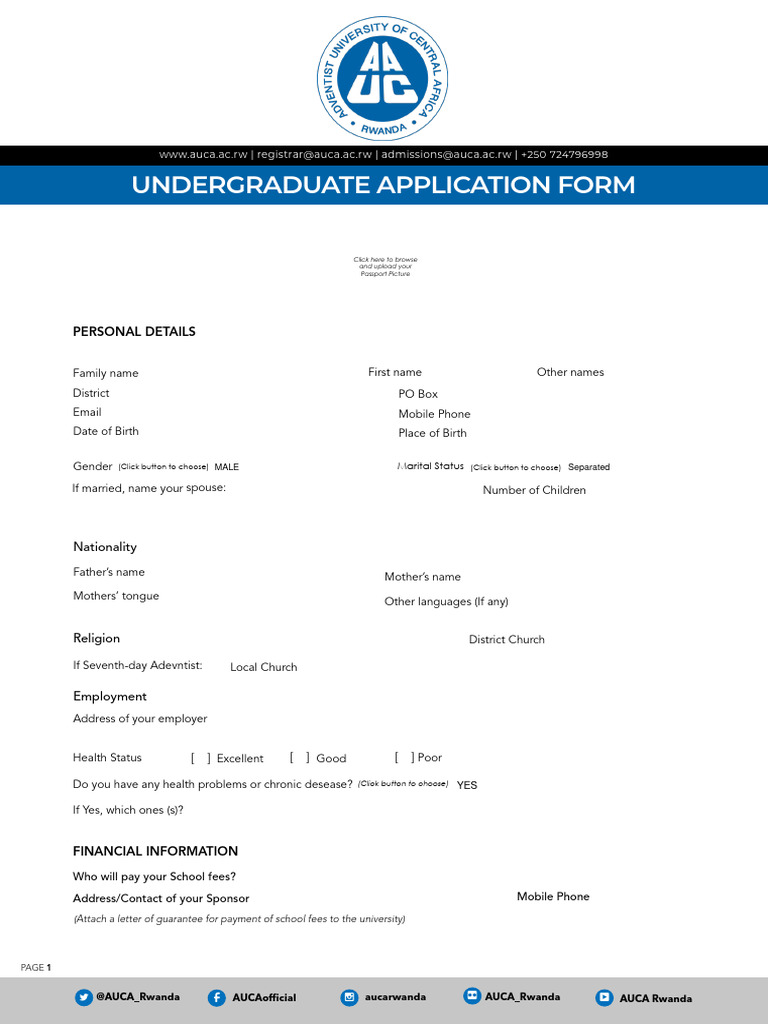 AUCA Undergraduate Application Form | PDF