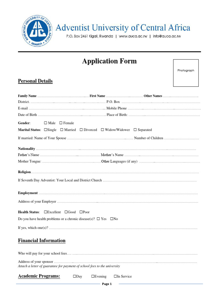 AUCA Undergraduate Application Form | PDF
