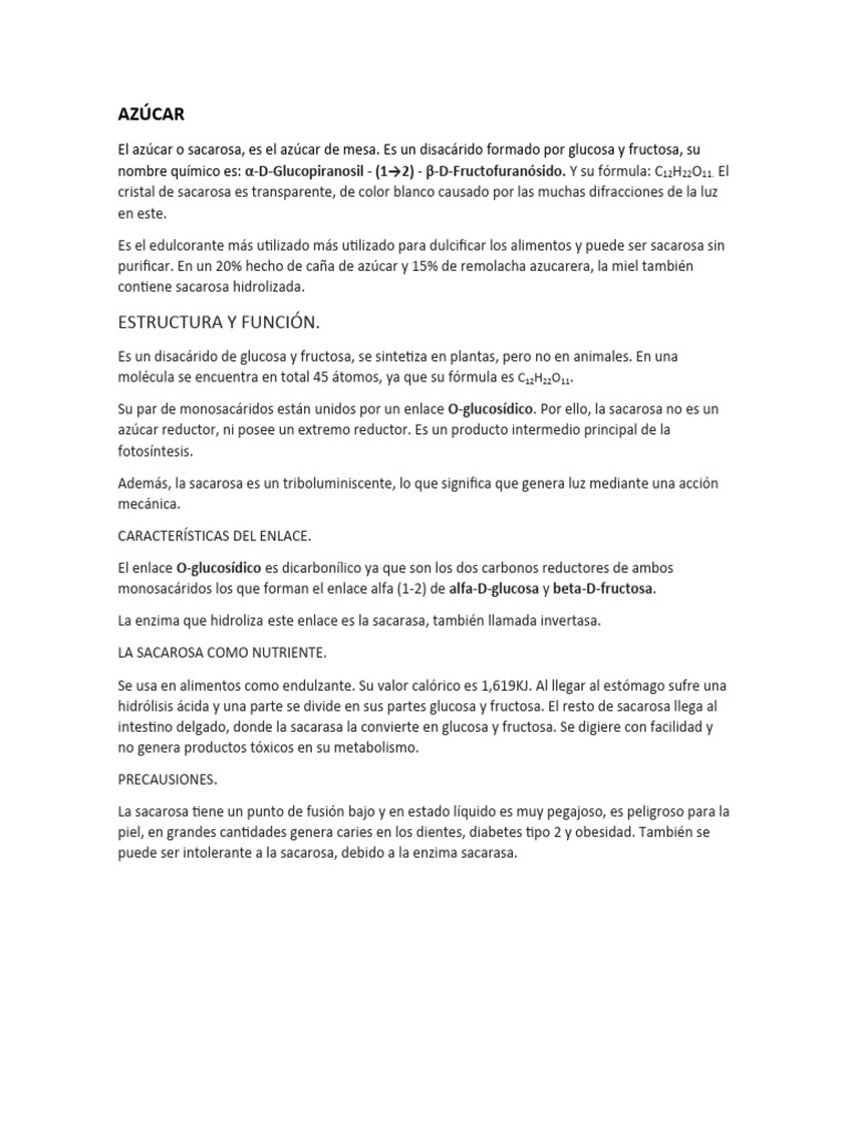 Azúcar y Derivados | PDF | Sacarosa | Alimentos