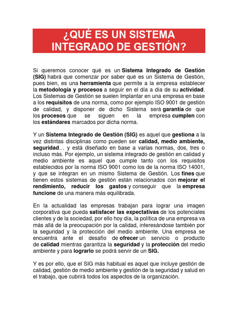 1 Qué Es Un Sistema Integrado de Gestión | PDF | Calidad (comercial ...