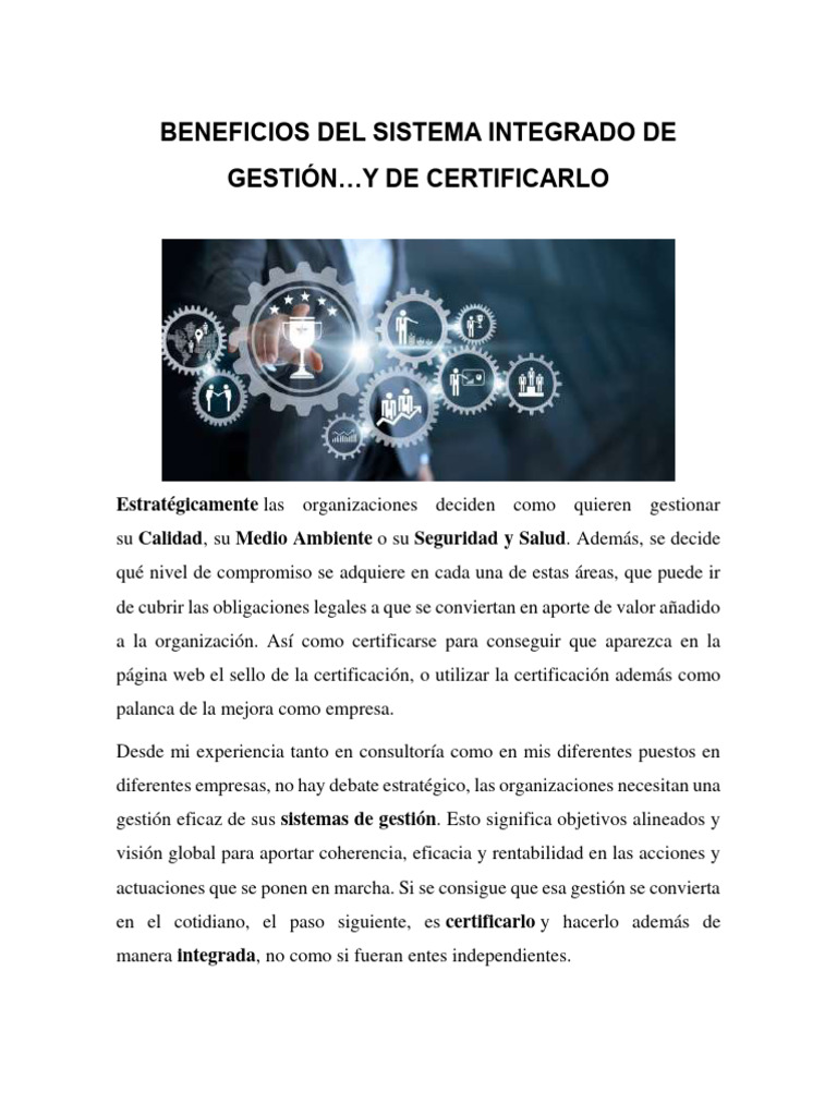 4 Beneficios Del Sistema Integrado de Gestión | PDF | Business ...