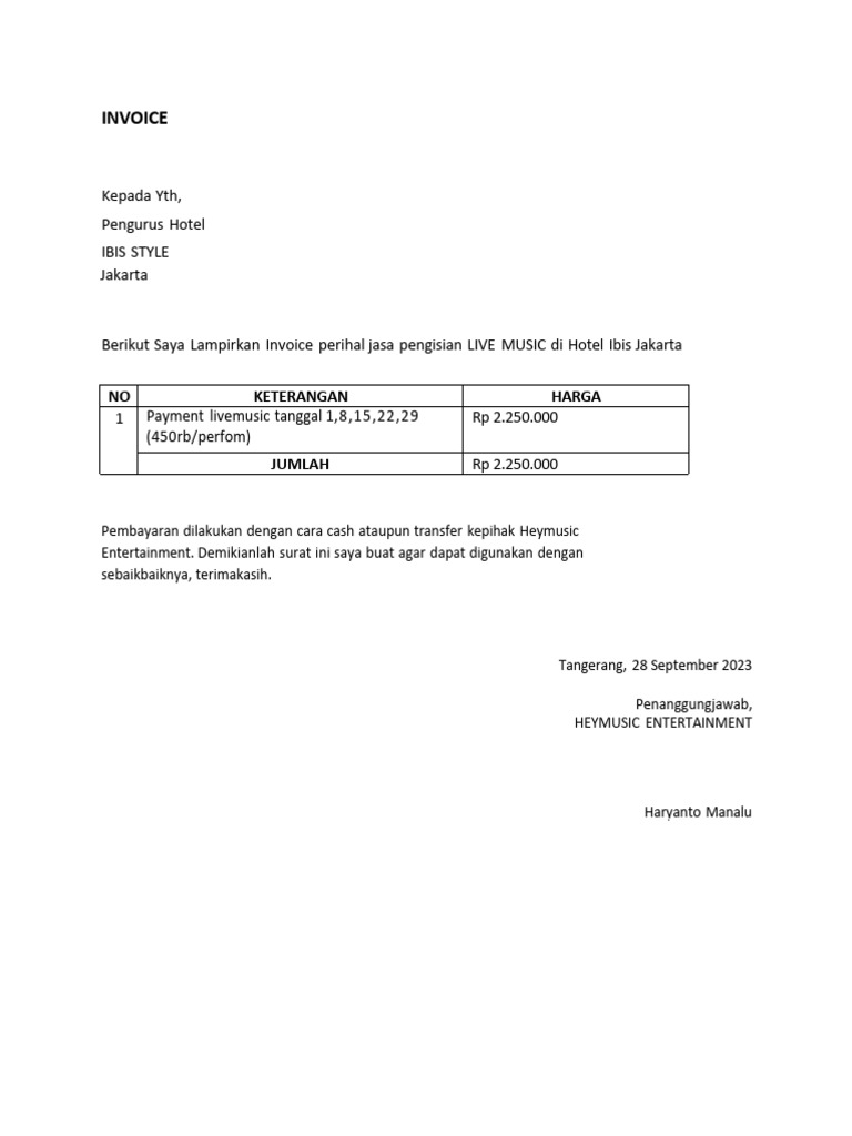 Invoice Ibis Hotel PDF