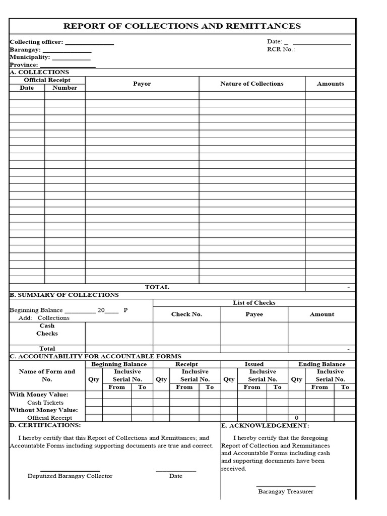 Report Of Collection And Remittance