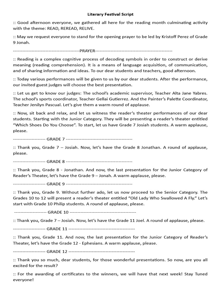 Literary Festival Reader's Theater Event | PDF | Cognitive Science ...