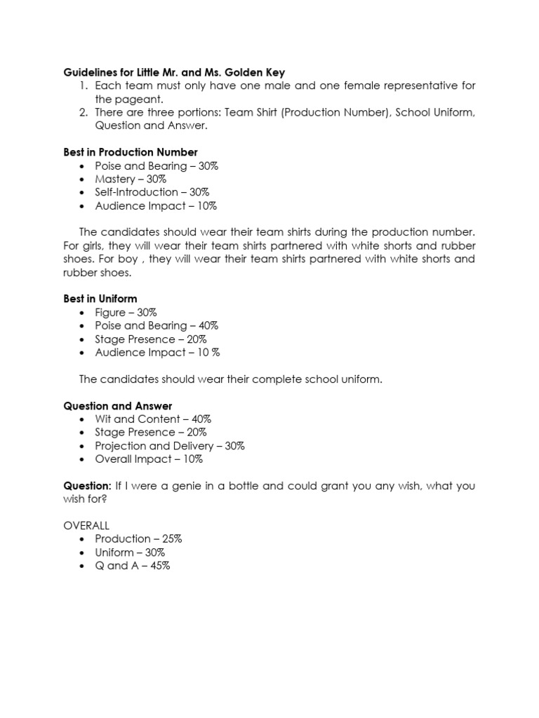 Guidelines For Little Mr. and Ms. GK | PDF