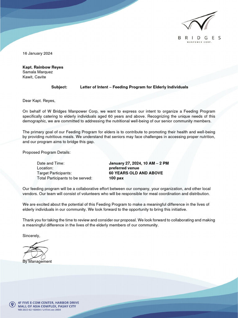 Sample Proposal Letter For Feeding Program