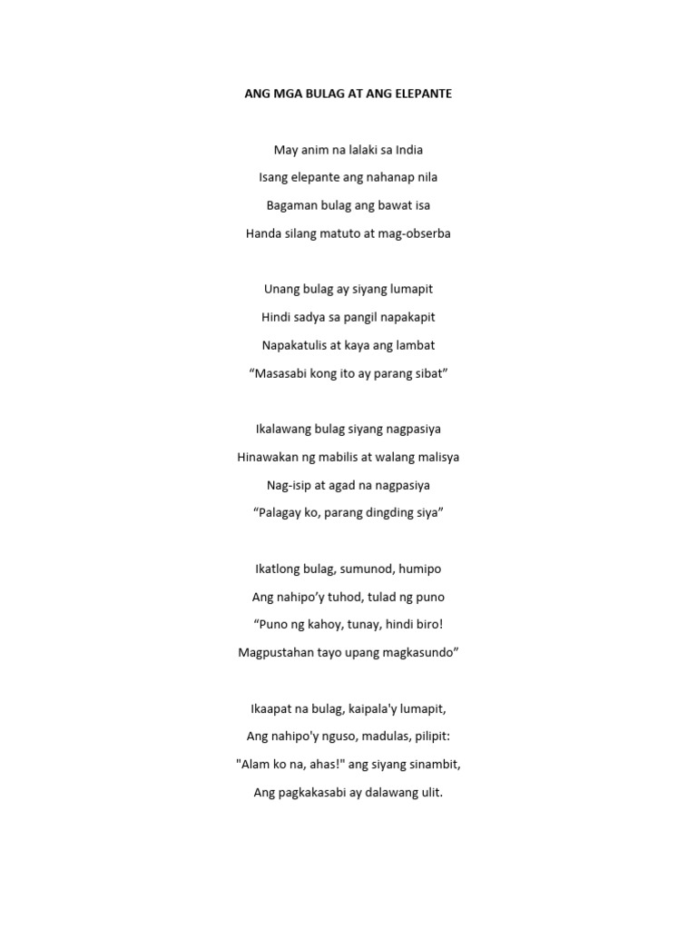 Ang Mga Bulag at Ang Elepante | PDF