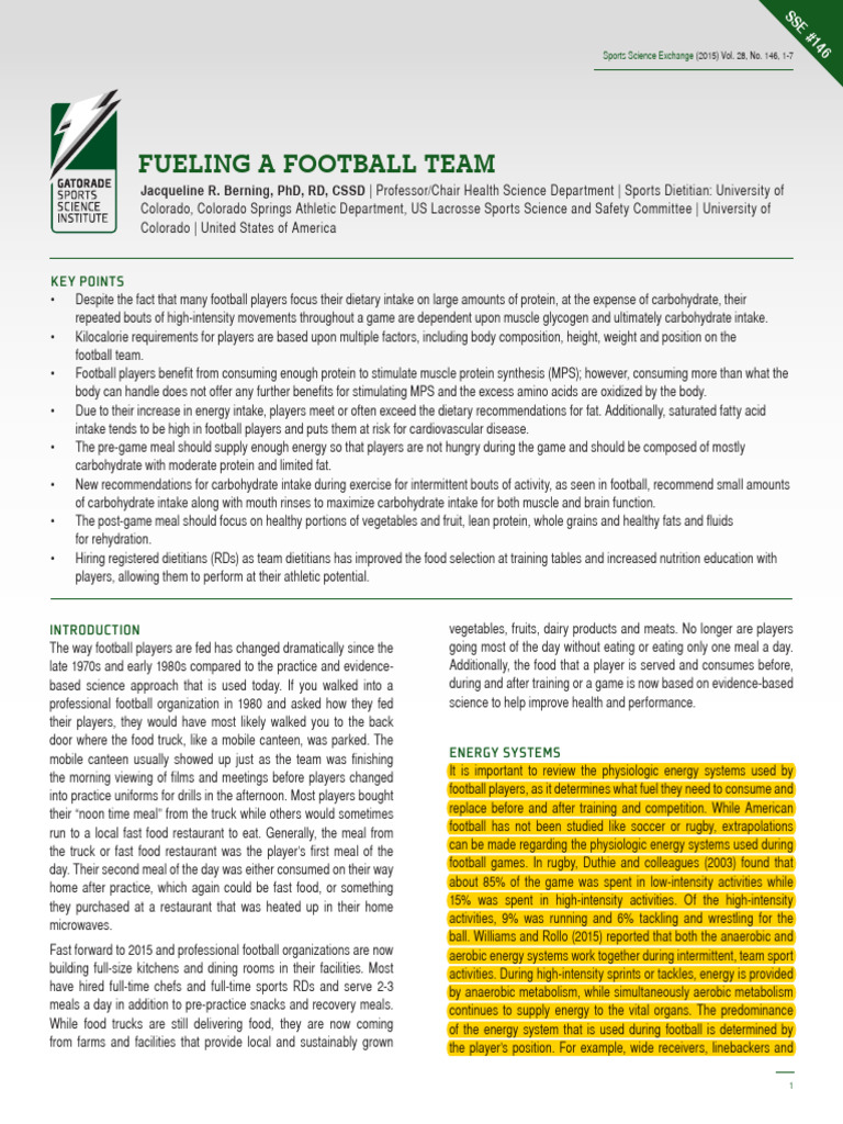 Nutrition Strategies for Football Players | PDF | Fat | Dieting