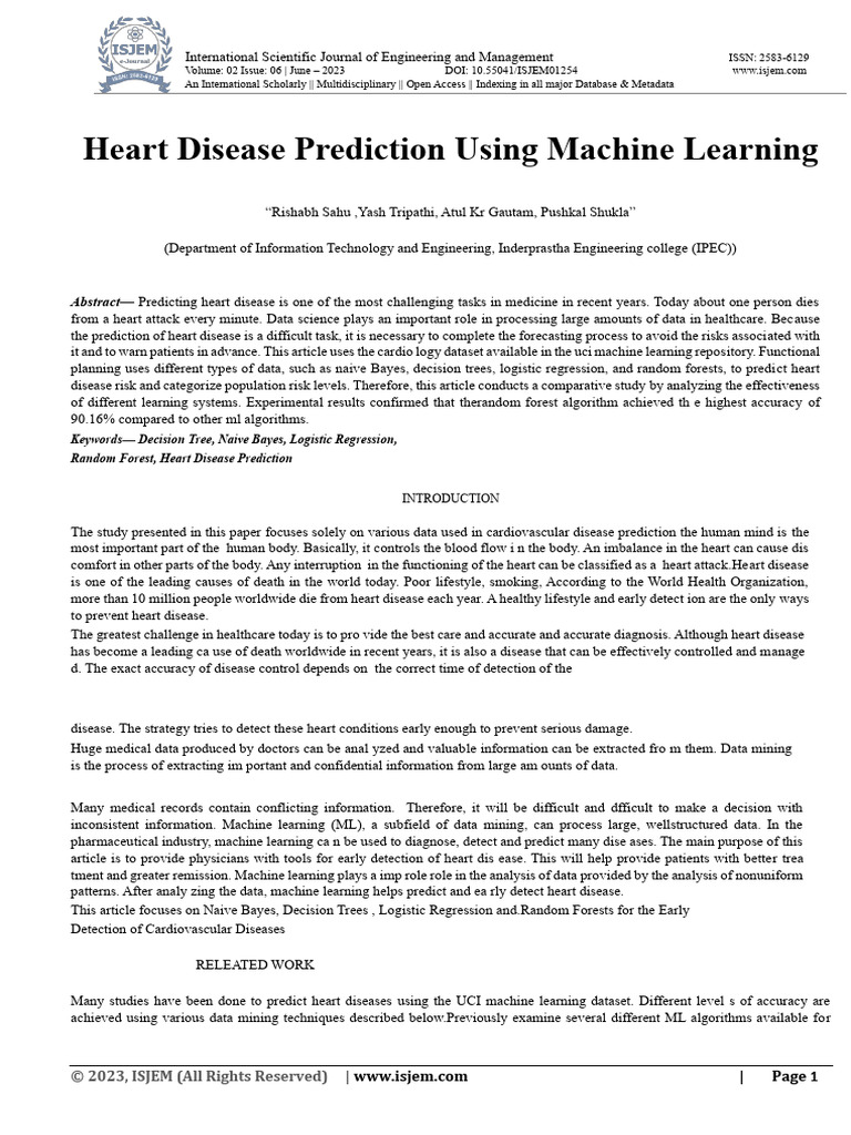 Heart Disease Prediction System Using ML | PDF | Statistical ...