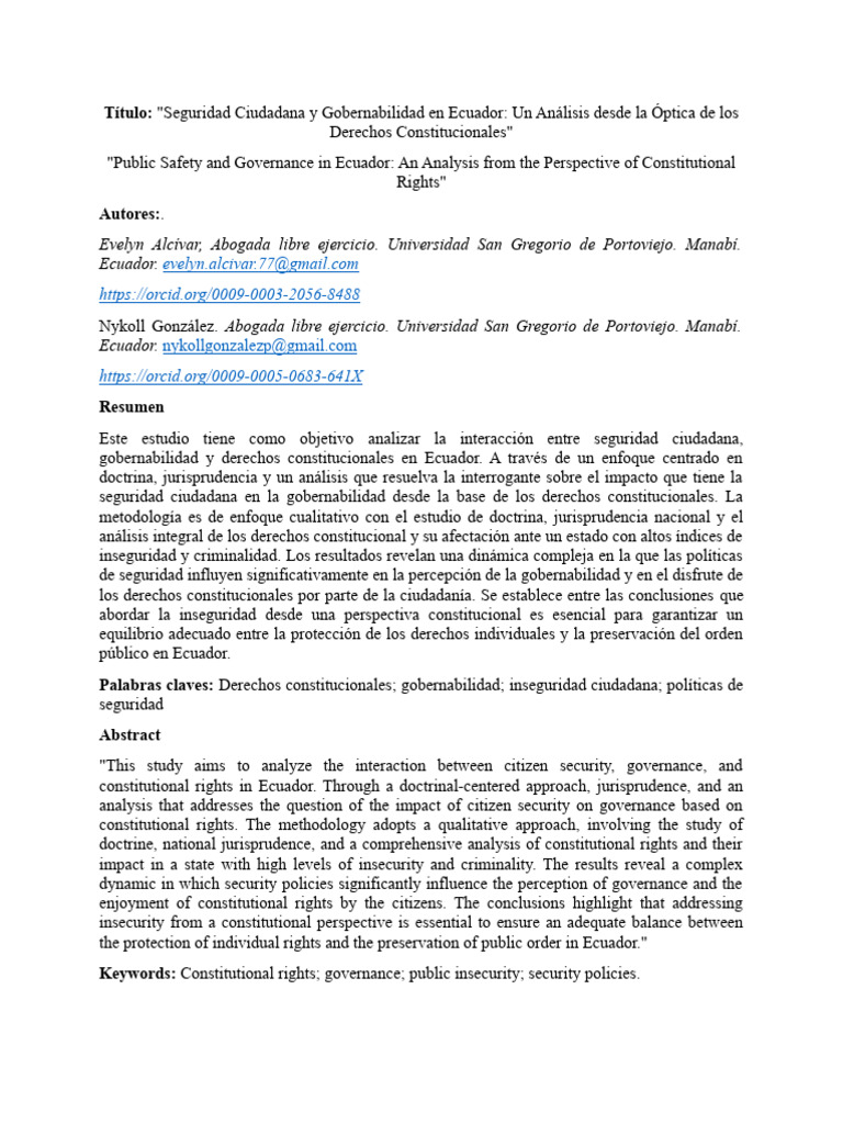 Seguridad y Gobernabilidad en Ecuador | PDF | Desempleo | Estado (política)