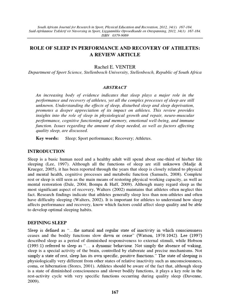 Role of sleep in performance and recovery of athletes are view article