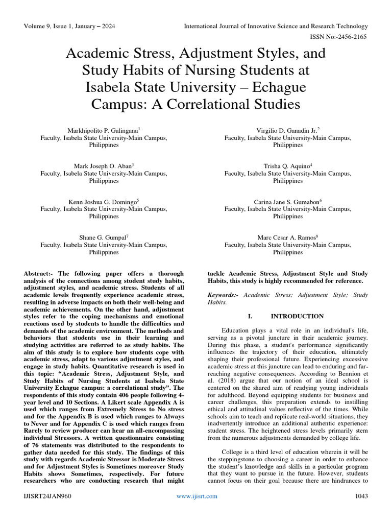 Academic Stress in Nursing Students | PDF | Statistical Significance ...