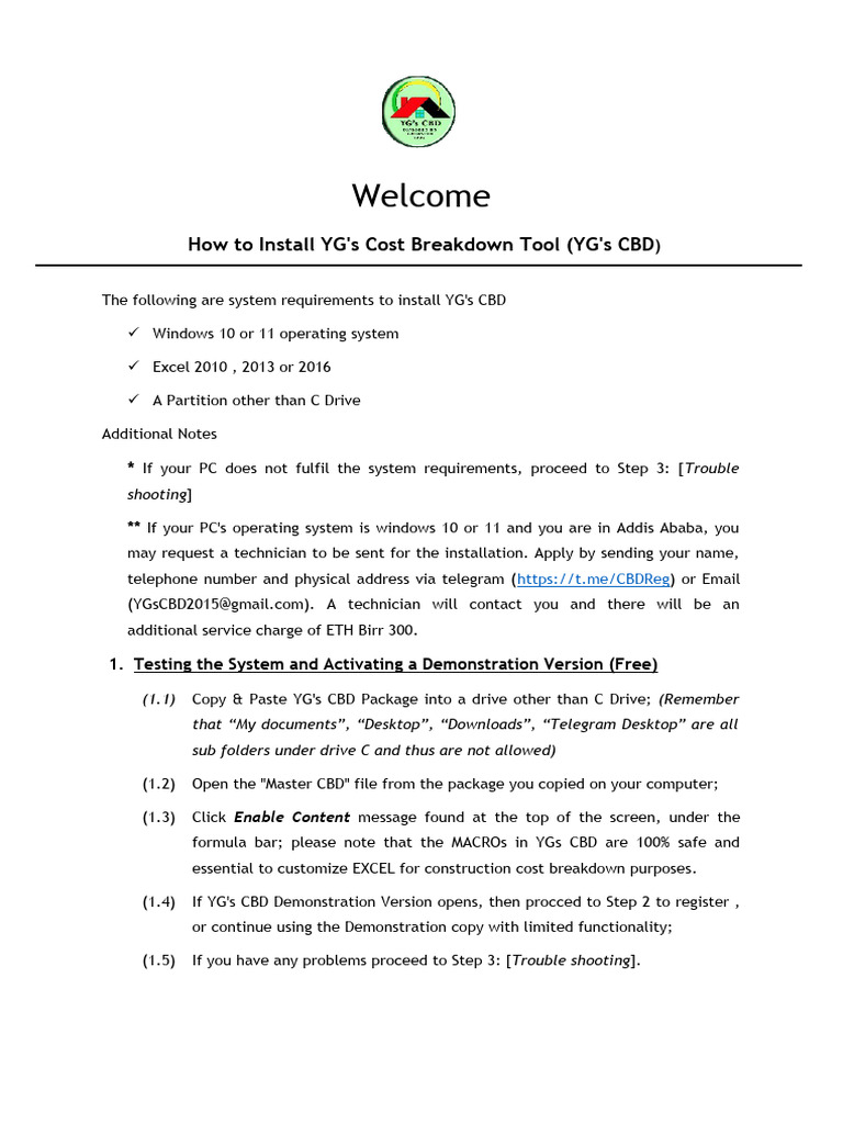 YG's CBD Installation Guide | PDF | Microsoft Excel | Windows 10