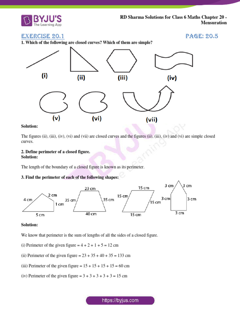 Class 6 Maths: Perimeter and Area Solutions | PDF | Area | Length