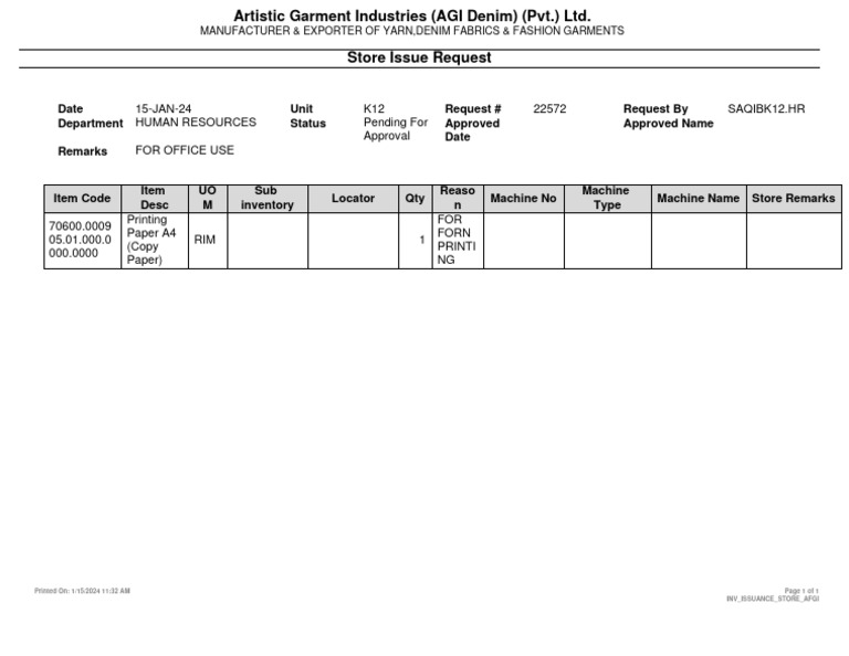 HR Store Request for Printing Supplies | PDF