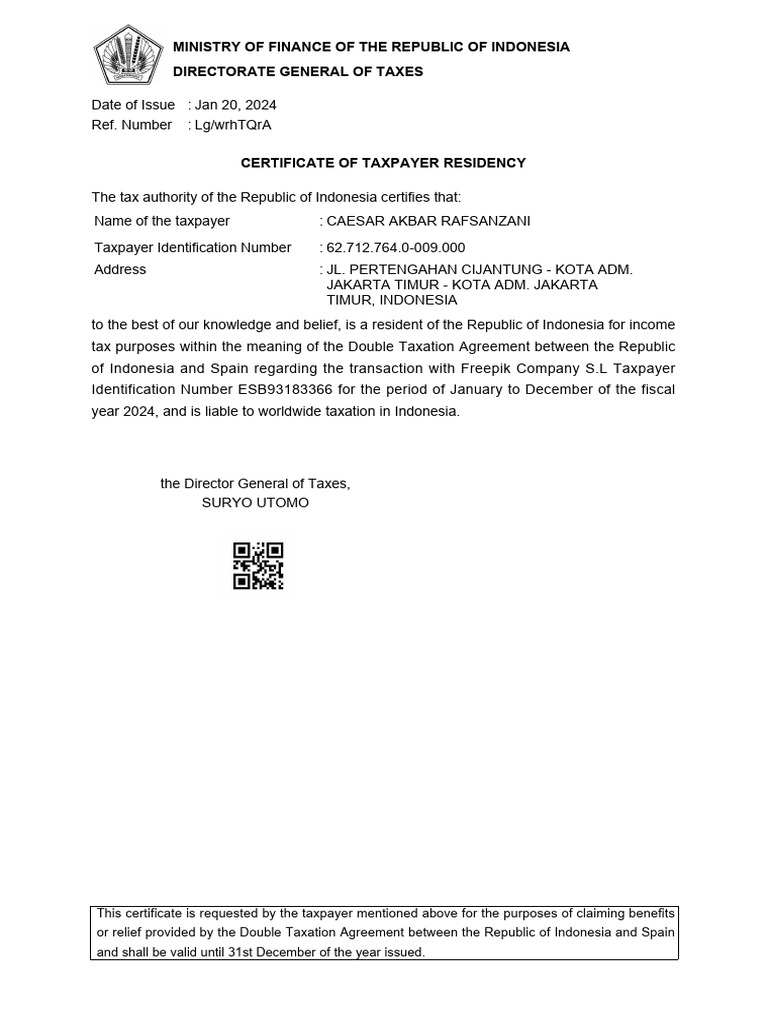 Tax Residency Certificate 2024 | PDF