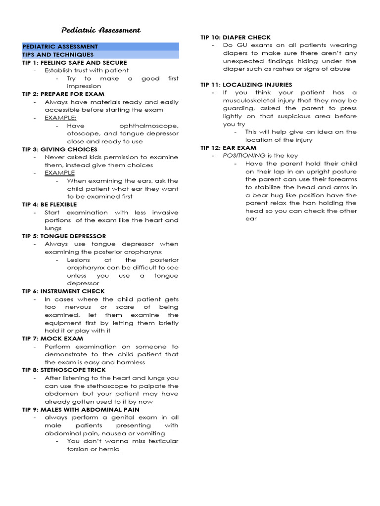NCM 120 Pediatric Assessment | PDF | Infants | Physical Examination