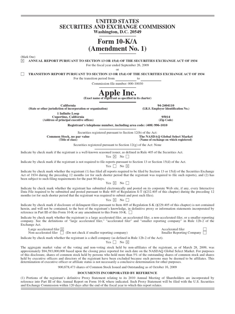 Apple Inc.: Form 10-K/A (Amendment No. 1) | PDF | Finance & Money ...